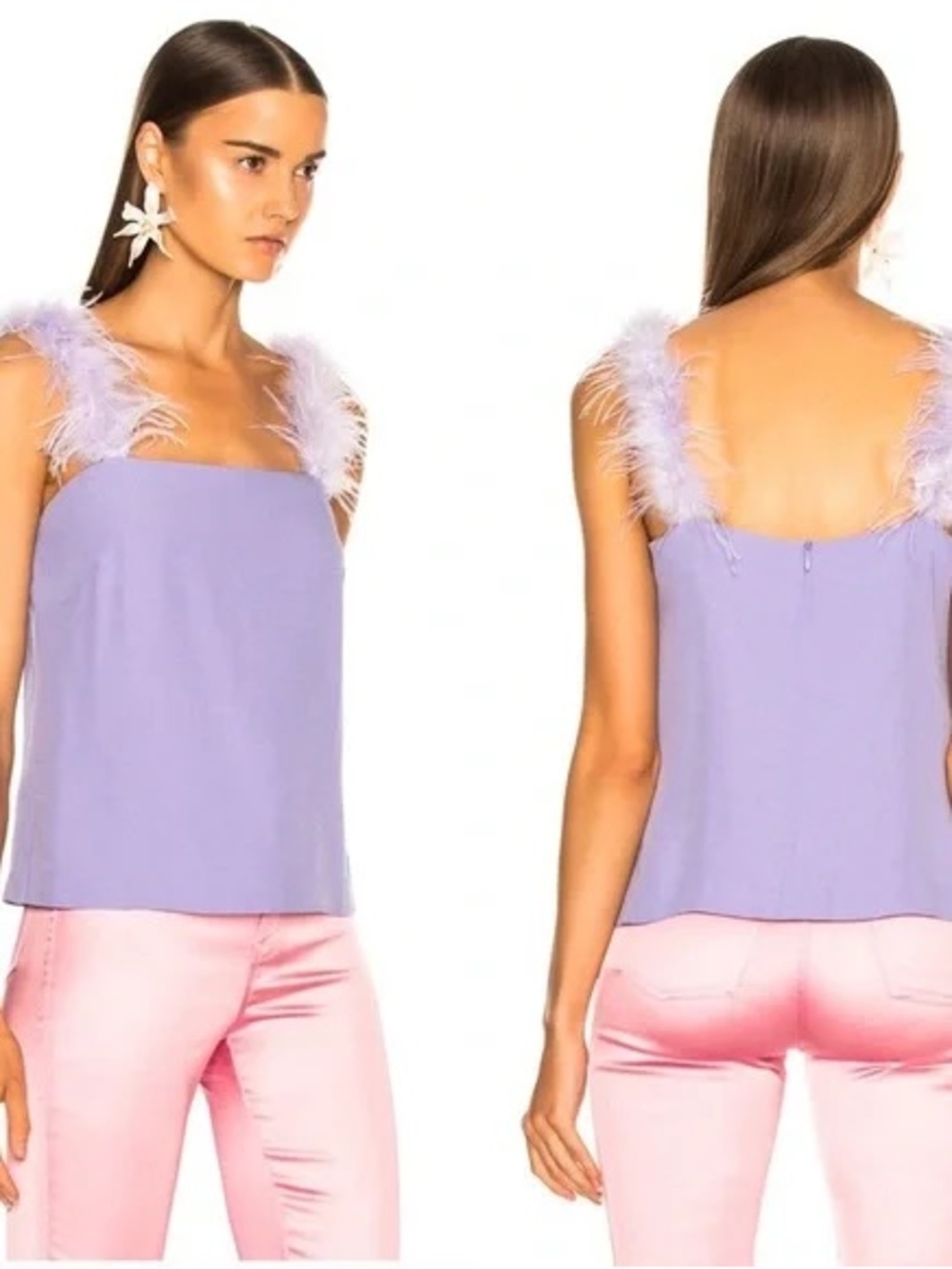STAUD Lilac Feather Strap Camisole Top